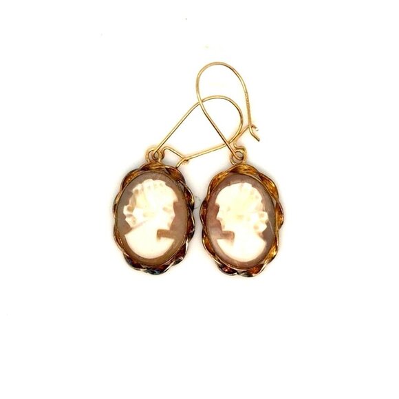 14K Gold Filled Van Dell Cameo Dangle Earrings - Picture 1 of 6
